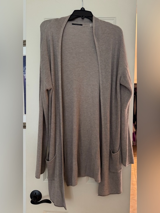 T Tahari Sweaters - T Tahari Taupe Open-Front Long Cardigan